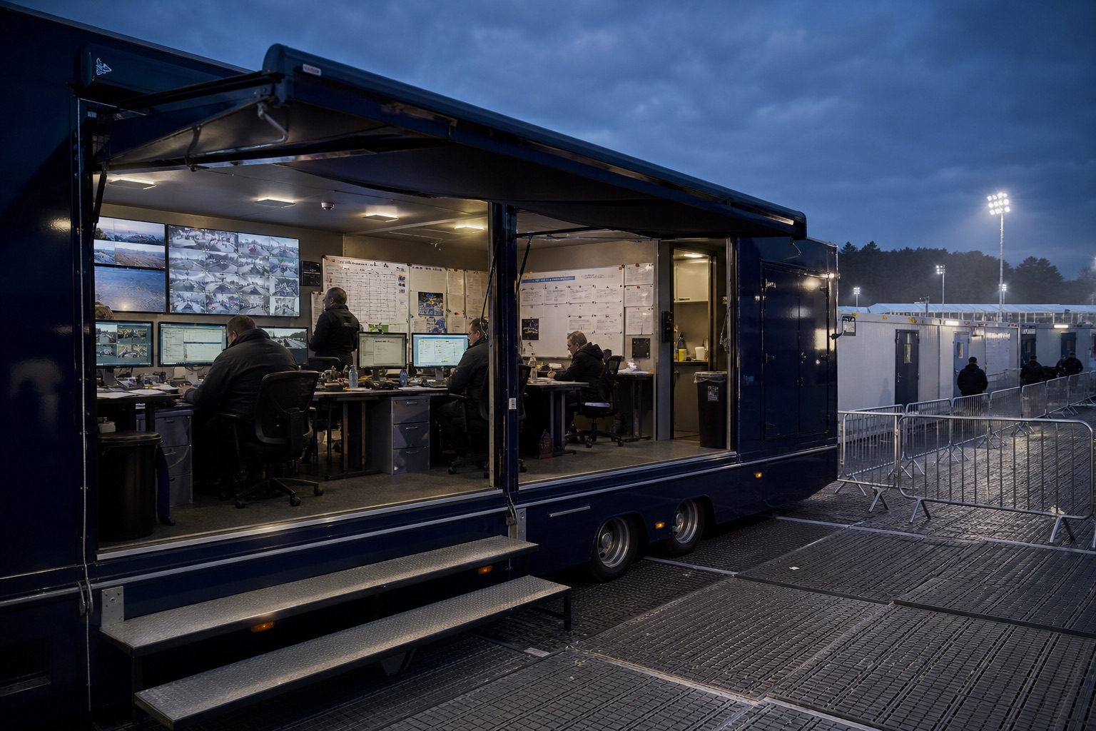 Mobile command unit providing event control at a UK sporting event